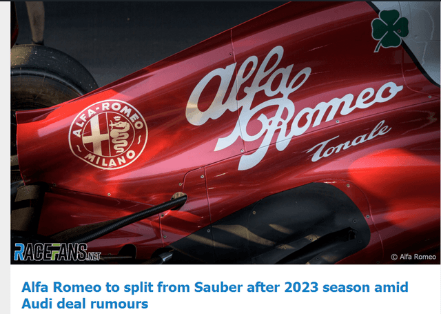 阿尔法罗密欧2023赛季结束退出F1